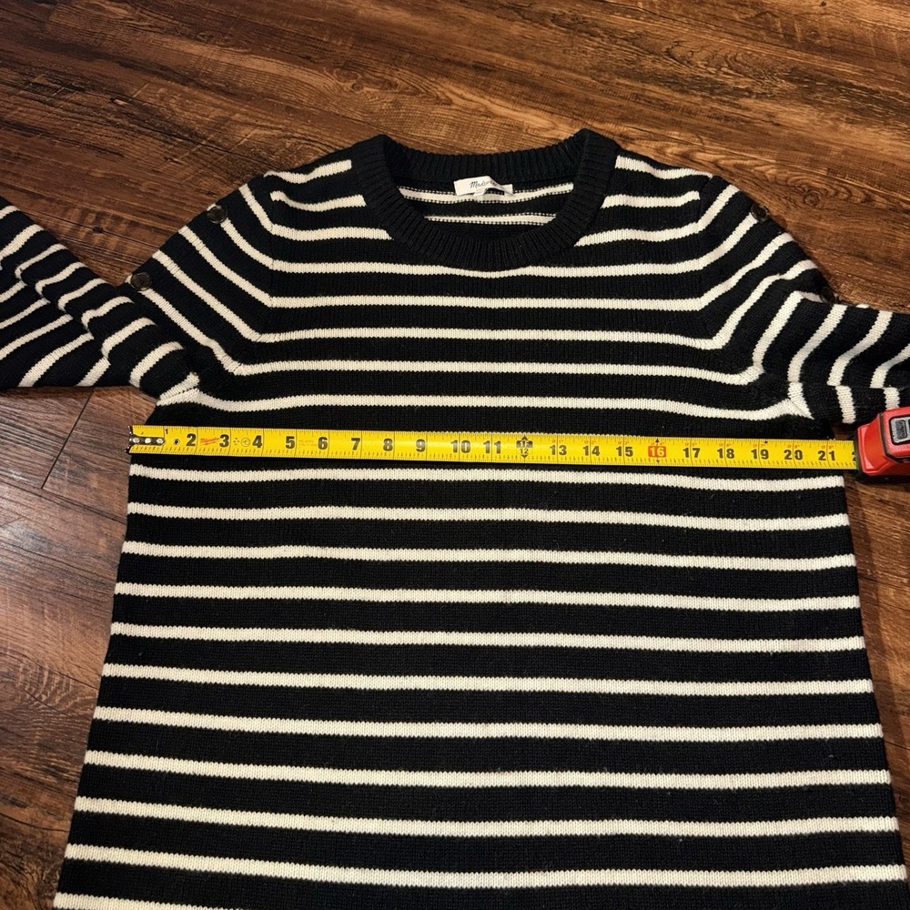Madewell Black White Striped Button Sleeves Merino Wool Knit Sweater Dress Large - Picture 8 of 8